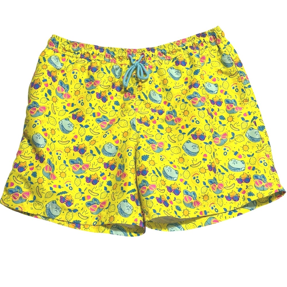 Disney Toy Story Swim Trunks Men XL Yellow Pixar Forky Bunny Ducky Shorts